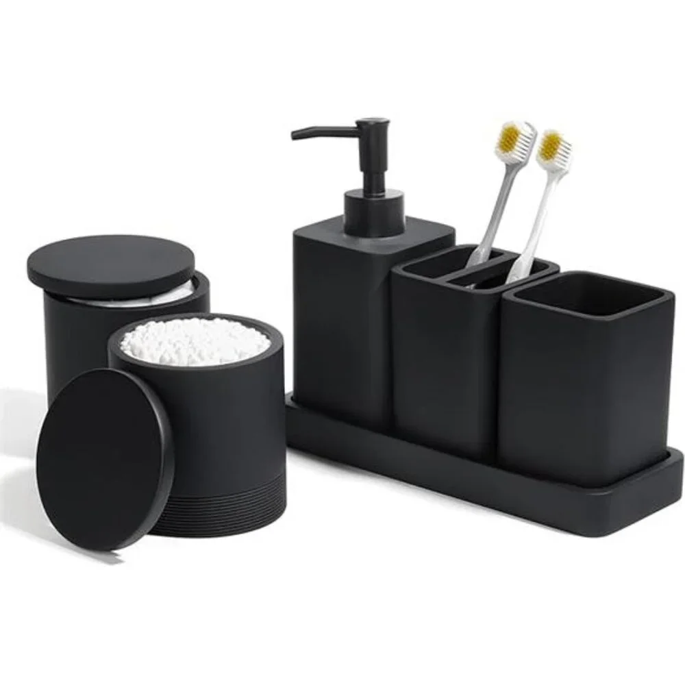 Matte Black Bathroom Accessories Set 6 Piece Soap Dispenser Toothbrush Holder